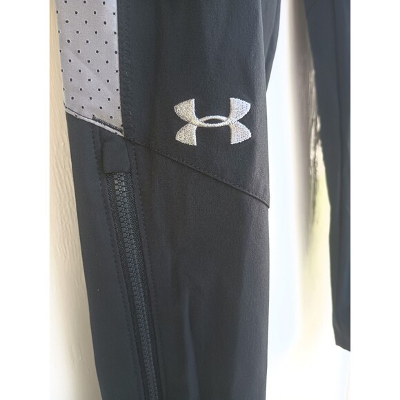 Under Armor Black Joggers Med Heatgear Drawstring Pockets Leg Zip Athleisure - Picture 5 of 9
